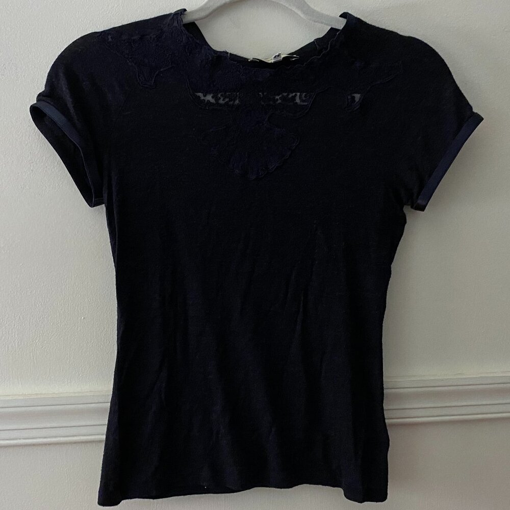 Emporio Armani Black Lace Front Baby Tee‎ Shirt Size 6